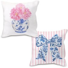 Coquette Chinoiserie Bow Pillow Covers 20x20 - Blue Chinoiserie Set of 2 20x20