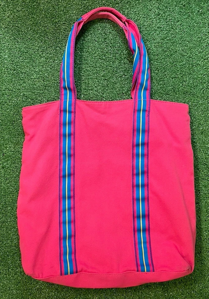 Bolso de Mano Vintage Años 90 Ralph Lauren Fragancias Lona Big Pony Rosa Asas Playa Foto 2 de 4