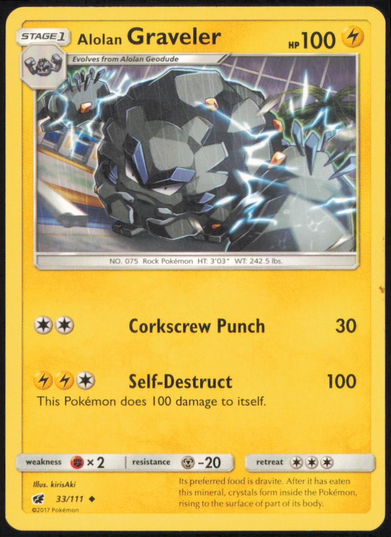 ALOLAN GRAVELER 33/111 UNCOMMON CRIMSON INVASION POKEMON LIGHTLY PLAYED