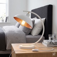 Tischleuchte Tischlampe Weiß E27 40 Cm Metall Kabelschalter Wohnzimmer
