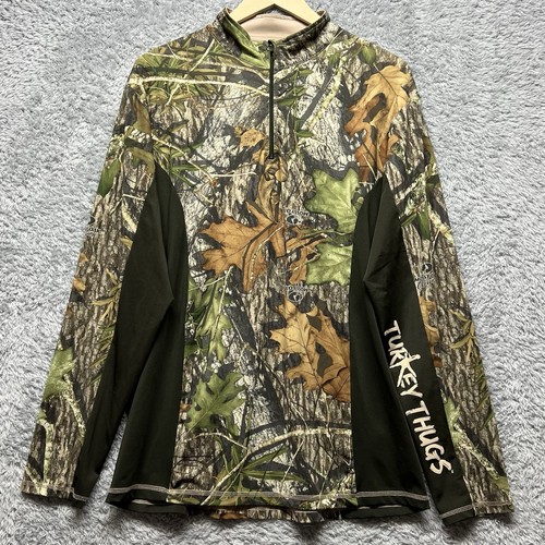 Mossy Oak Turkey Thugs 1/4 Zip Hoodie Shirt Mens Medium Camo Obsession Pullover