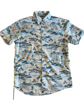 Izod Saltwater Beach  Palm Trees Hawaiian Short Sleeve Button Up Shirt Men  s M