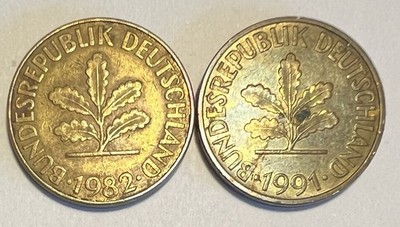 1982 J & 1991 J Germany 10 Pfennig Coins (2)