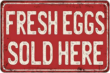 Fresh Eggs Sold Here Sign - Metal Chicken Coop Sign, Fresh Eggs Sign for Farmers