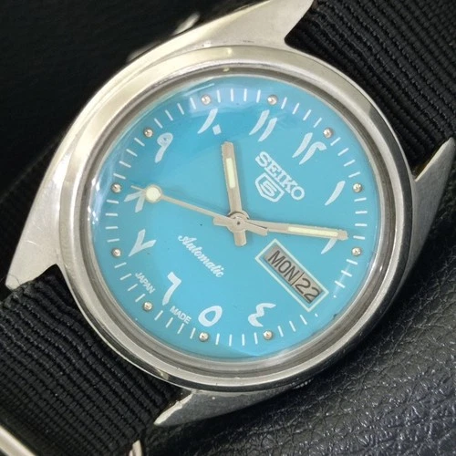 SEIKO 5 AUTOMATIC 7009A VINTAGE JAPAN MENS ARABIC SEA GREEN DIAL WATCH a701586-1