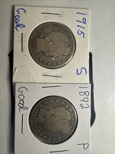 1892P and 1915S Barber Half Dollars Good Condition First And Last Year Issues