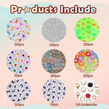 1400 Pcs Letter Beads Kit, 28 Styles White Acrylic Alphabet Beads Letter Bead...