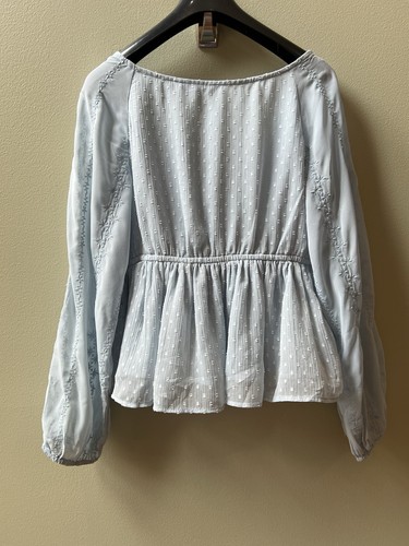 Camicetta babydoll American Eagle top donna blu medio trasparente ricamata con volant - Foto 3 di 16