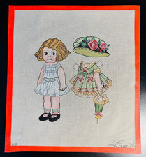 NOSTALGIC PAPER DOLL - VTG Handpainted Needlepoint Canvas 13x15" By Lani - NOS