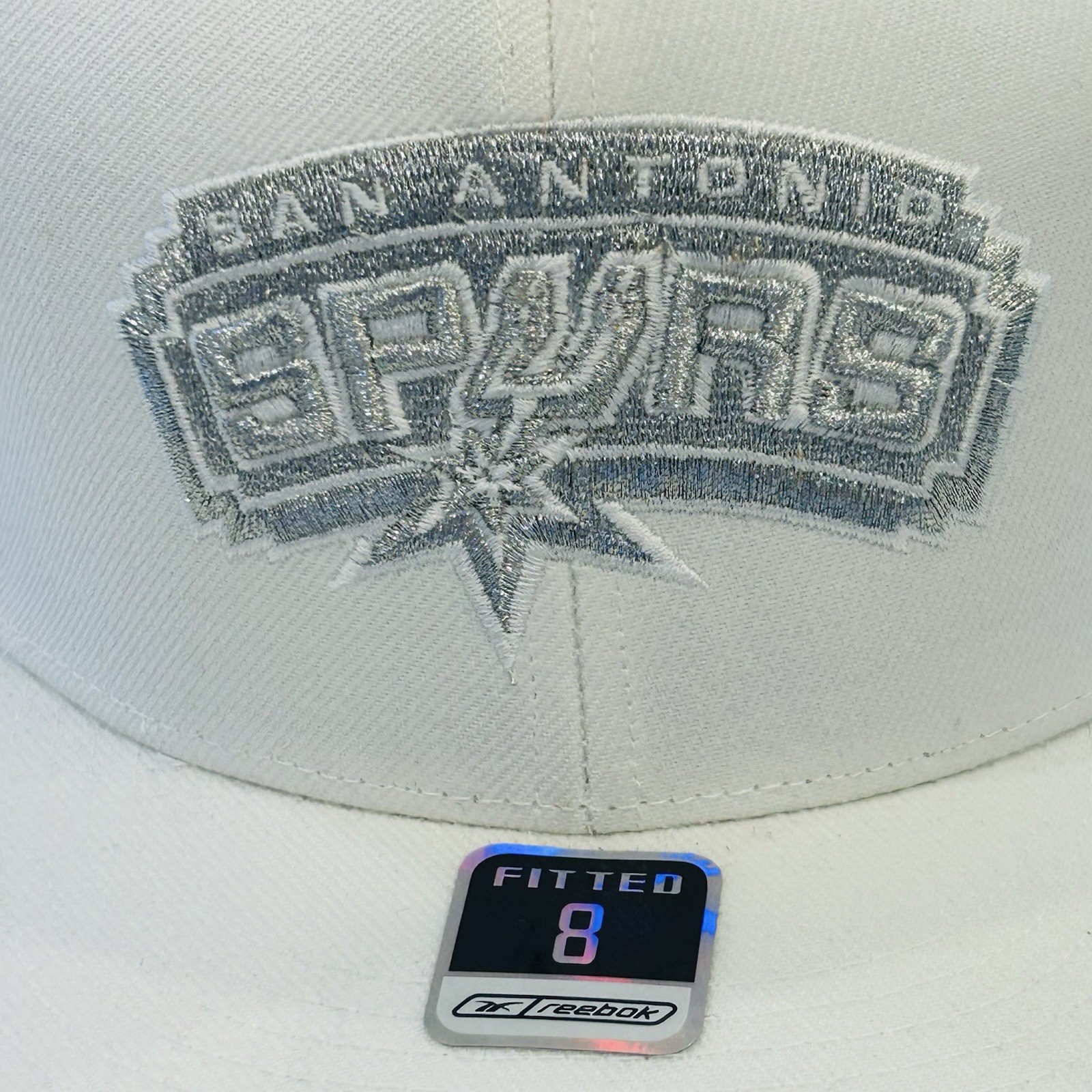 San Antonio Spurs NEW Reebok fitted hat size 8 White All Over & Silver Deadstock thumbnail 2