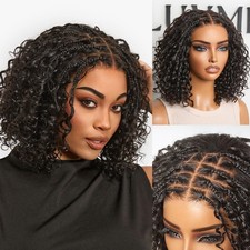 Boho Braided Deep Curly 5X5 Closure Lace with Braided Bob 10 Inch Human Hair Wig