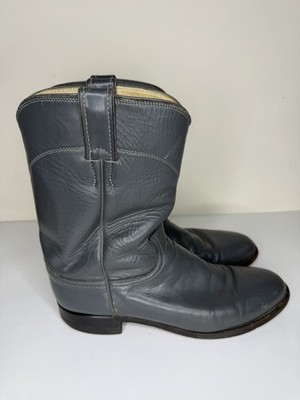 Vintage Justin 3025 Gray Leather Roper Western Cowboy Boots Men's Size 9D  USA