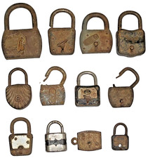 12 Antichi Lucchetti Ferro Ottone Bauli Valigie 800/900 SILA Yankee con Chiavi