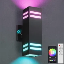 Smart Outdoor Wall Lights, RGBCW Dusk to Dawn Exterior Light Fixture Color Ch...