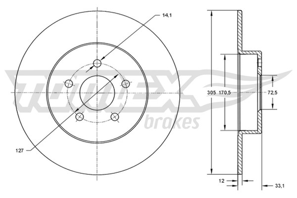 Tomex Brakes 2X Bremsscheiben Hinterachse Ø 305 Voll FüR Vw Routan Fiat-image