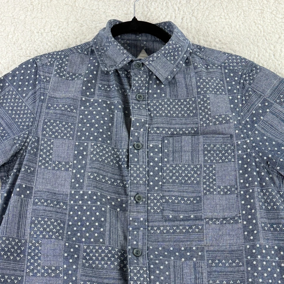 Рубашка на пуговицах Altamont мужская маленькая синяя с геопечатью короткий рукав сплетенная повседневная - Изображение 2 из 4