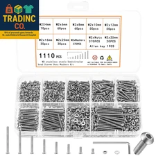 1110 Pcs M2 Screws Kit, M2 Machine Screws and Nuts and Washers Set, Assorted Sta