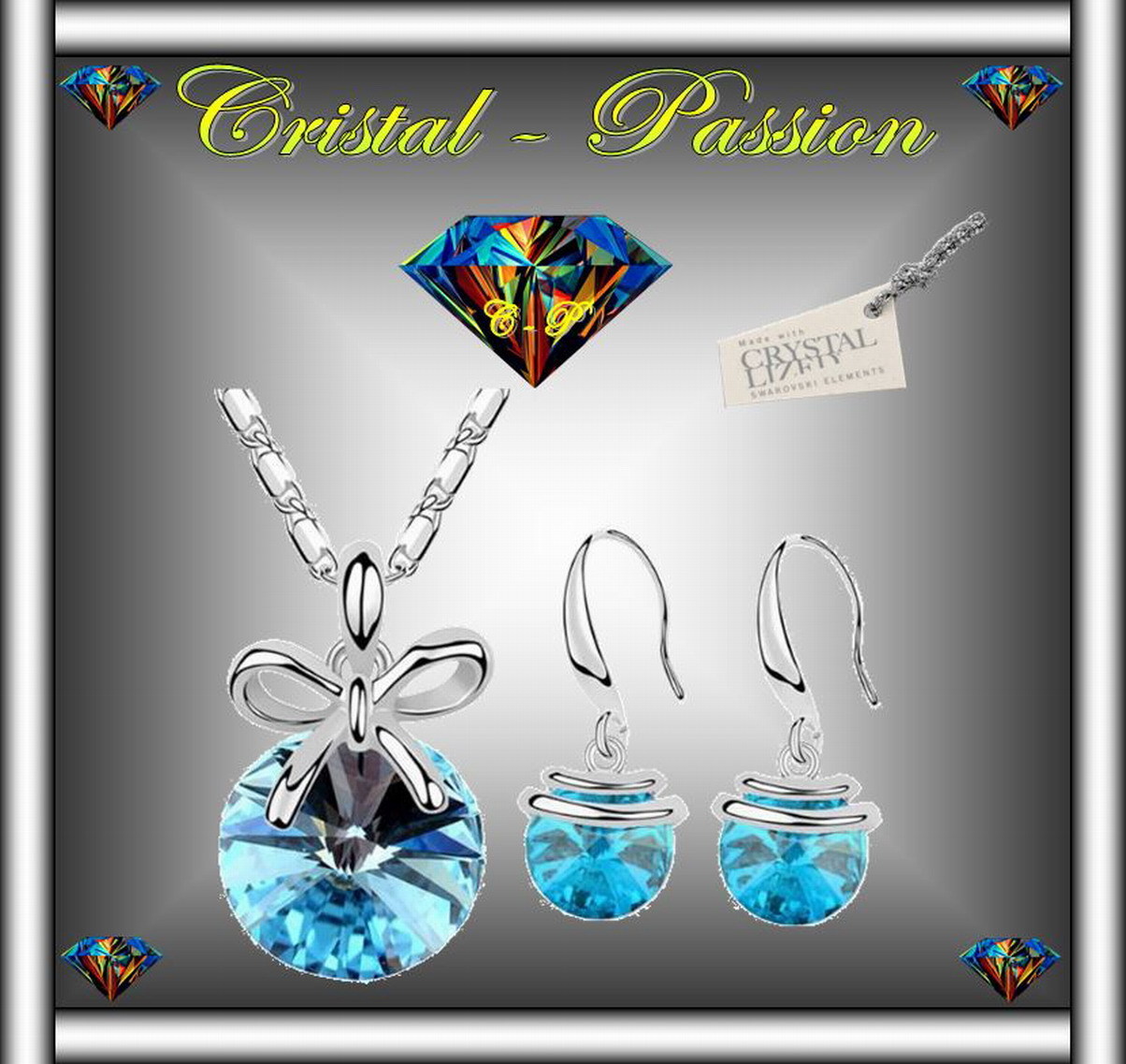 Parure collier boucle d'oreille cristal autrichien bijoux fantaisie argentés