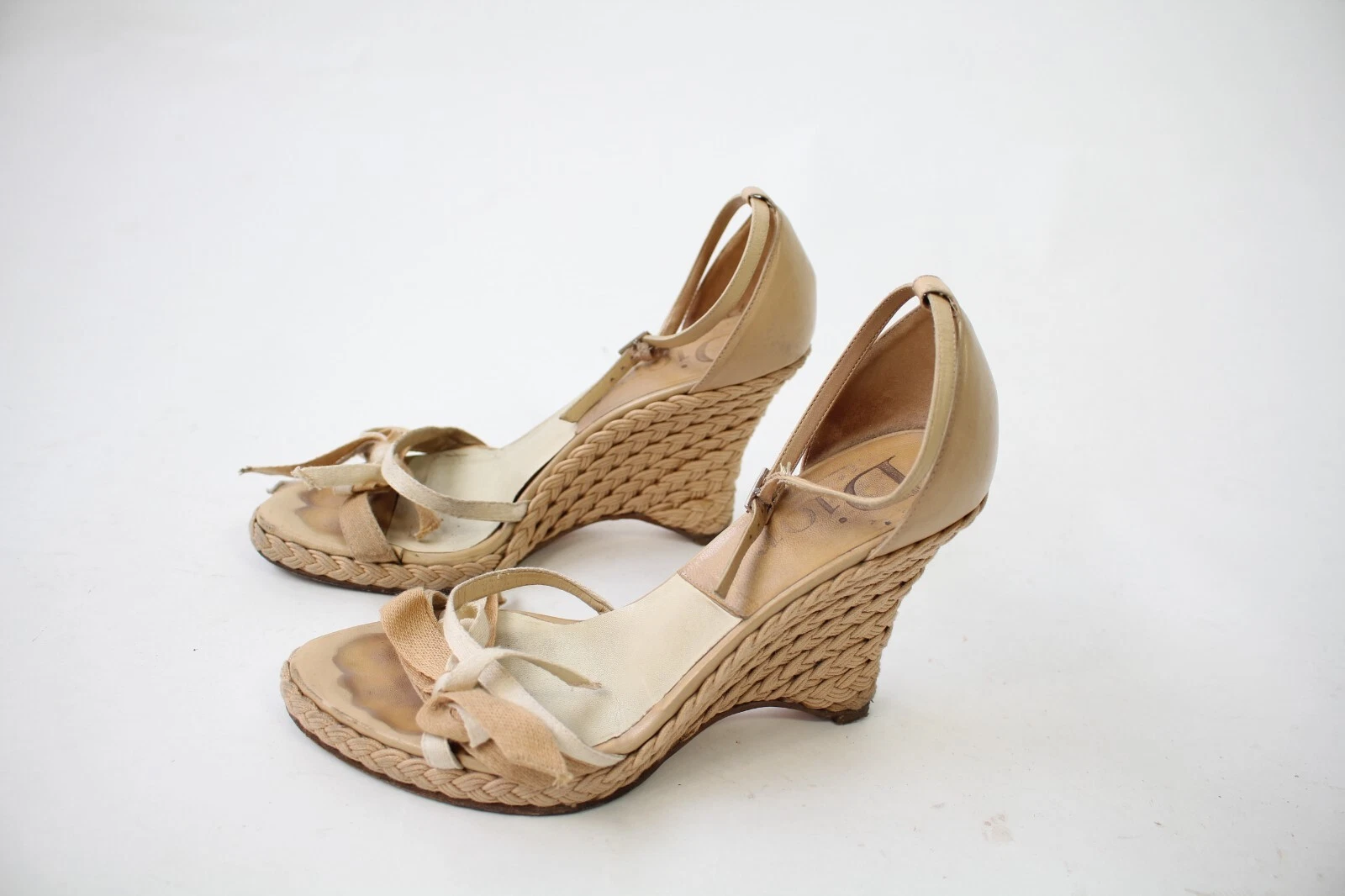 SANDALE TALON CANNAGE MÉTAL CUIR VERNI CAMEL DIOR EU 38 PLATEFORMES