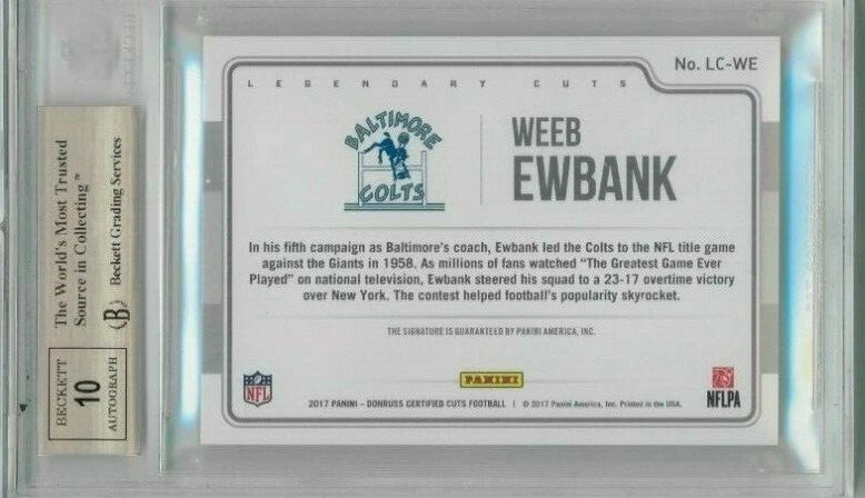 2017 Panini Certified Cuts Weeb Ewbank Auto #'ed 97/99 True BGS 9.5 - Image 2 of 2