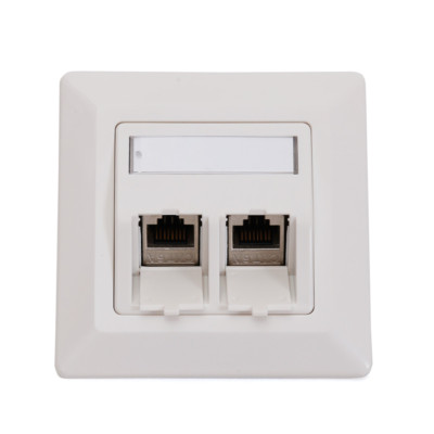 KEYSTONE FACE PLATE WALL MOUNT + 2 x CAT6a RJ45 KEYSTONE MODUL NETWORK RAL9010