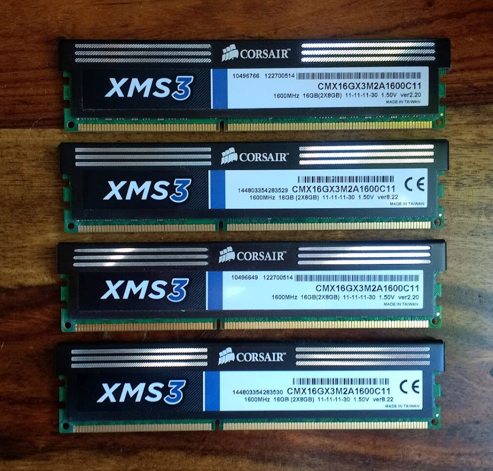 Corsair CMX16GX3M2A1600C11 XMS3 32GB (4x8GB) DDR3 1600 Mhz CL11 | eBay