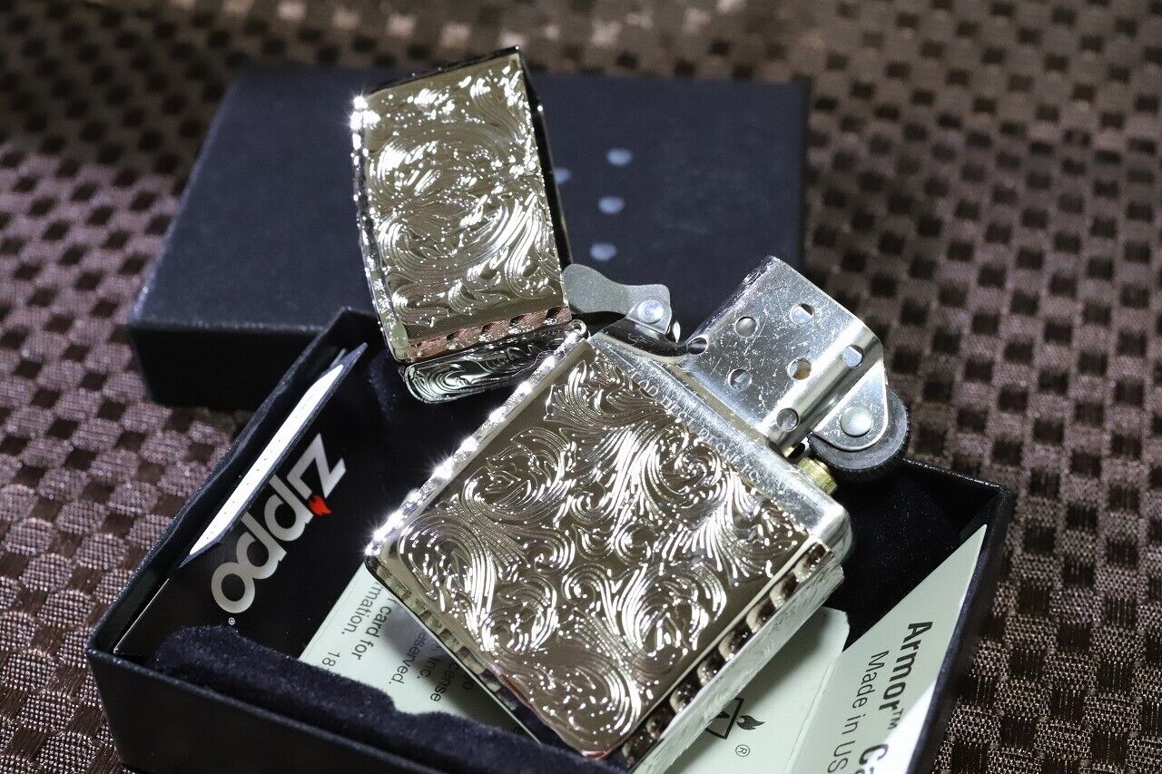 Zippo Armor Case Arabesque 5 Sided Platinum Plating Silver Lighter King II  Japan