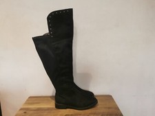 WOMEN'S LADIES BLACK SUEDE ZIP UP CHELSEA KNEE HIGH BOOTS UK SIZE 5 EUR 38 BT303