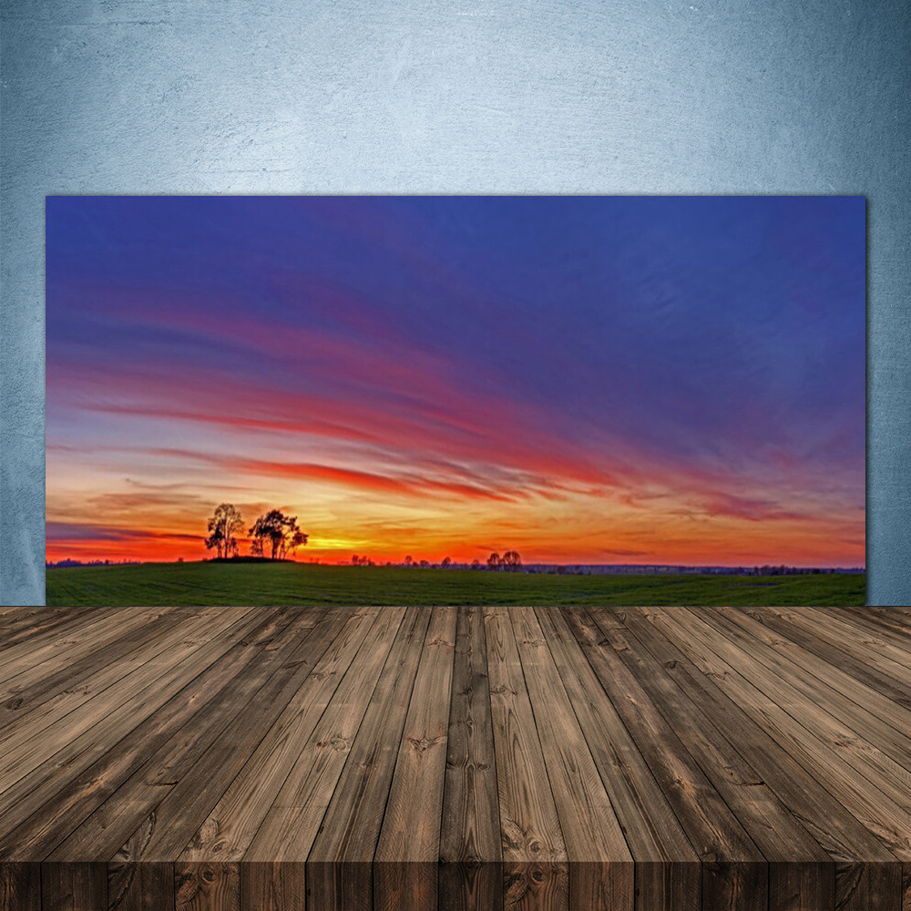 Crédence de cuisine en verre 140x70 cm avec paysage nature champ d'arbres