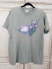 Vtg Cottagecore Swan Granny Shirt 90s Wild Iris Lori Silbernagel Embroidery Lg