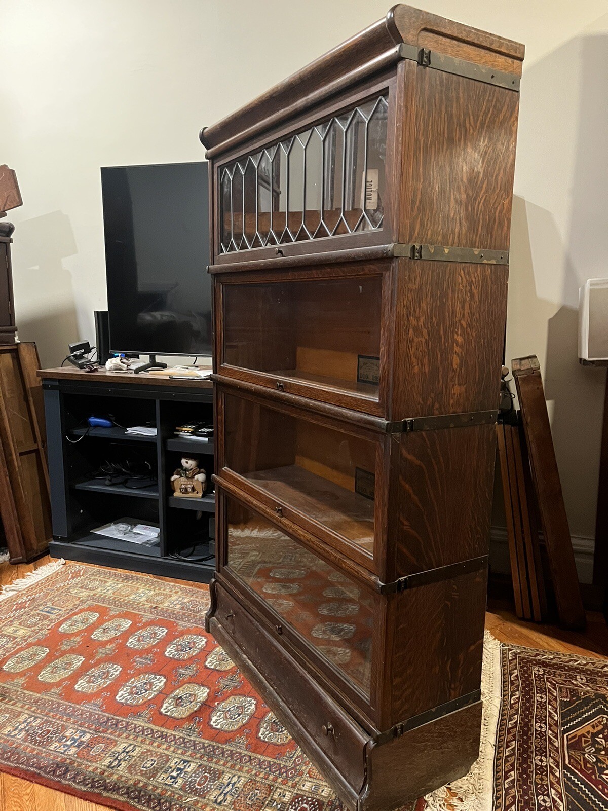 Globe Wernicke Oak Barrister Lawyers Bookcase Leaded Glass eBay