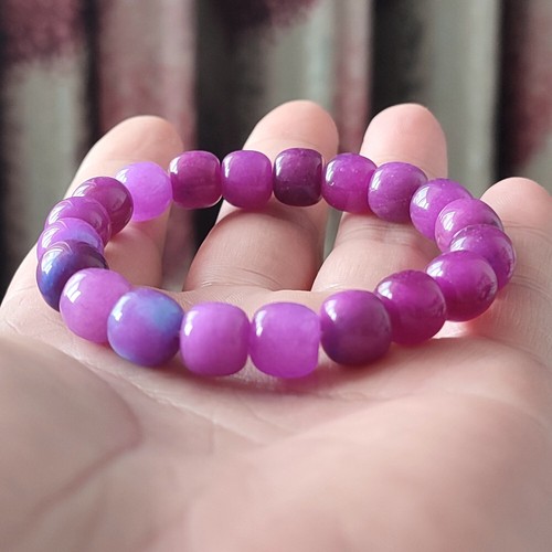8x10mm Lavender Natural Burma Jade jadeite Bucket Beads Elastic Bracelet 7.5" - Picture 6 of 9