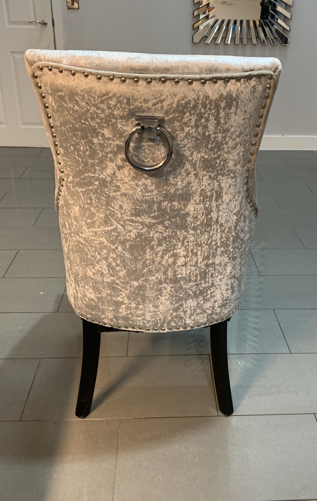 Two Silver Grey Crushed Velvet Knocker Backed Dining Chairs eBay