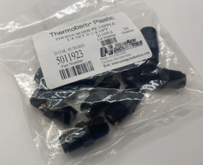 (Qty 10) 1/4'' NPT Polyethylene Hex Nipple (1/4 NPT x 1/4 NPT) - Prepaid Shipping