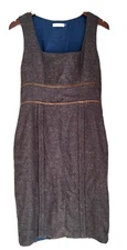 BADGLEY MISCHKA COUTURE TWEED WOOL-ALPACA SQUARE-NECK SLEEVELESS SHEATH DRESS 10