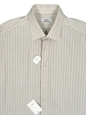 NEW  595 Fray Dress Shirt 17.5 Long 39 Sleeves  Tan With White Stripes
