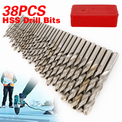 38PCS 1-13mm HSS Metric Drill Bit Set HSS Iron Twist High Speed Cobalt Steel+BOX