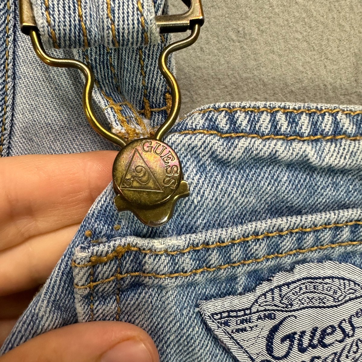 VTG 80s 90s Guess Baby Infant 12 Months Denim Jean Distressed Snap