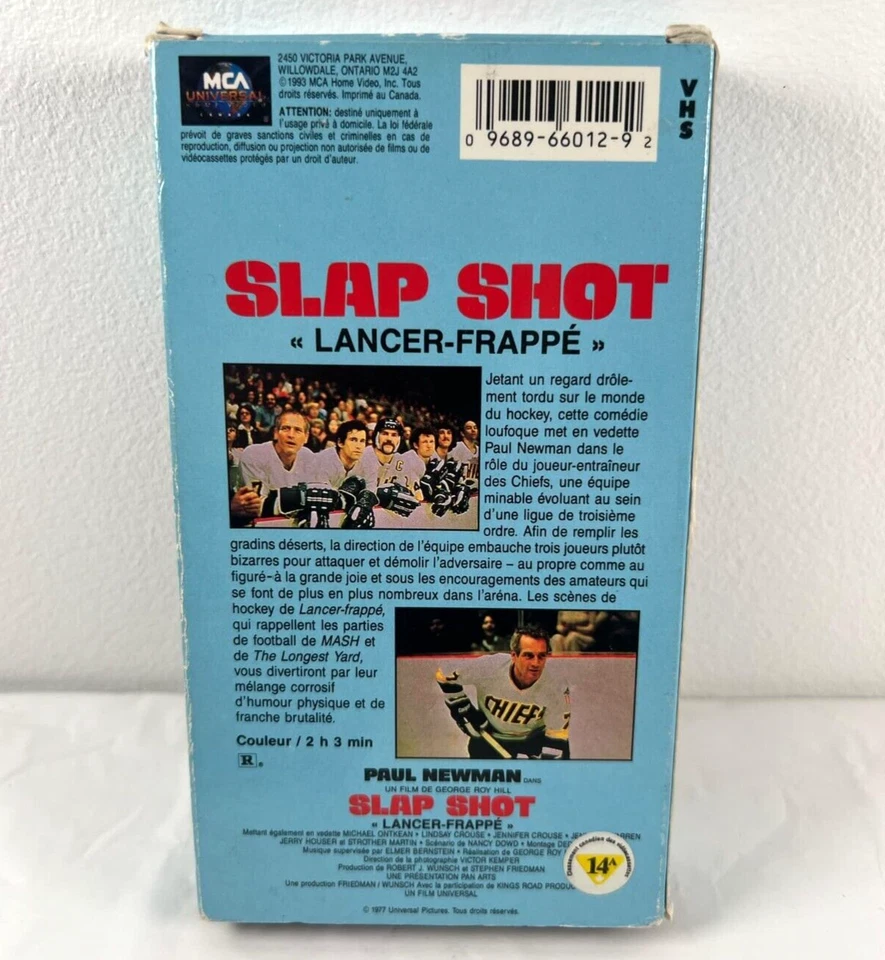 VHS Slap Shot (MCA, 1986) Comedy Sport Paul Newman Early Edition FRENCH AUDIO - Image 2 of 4