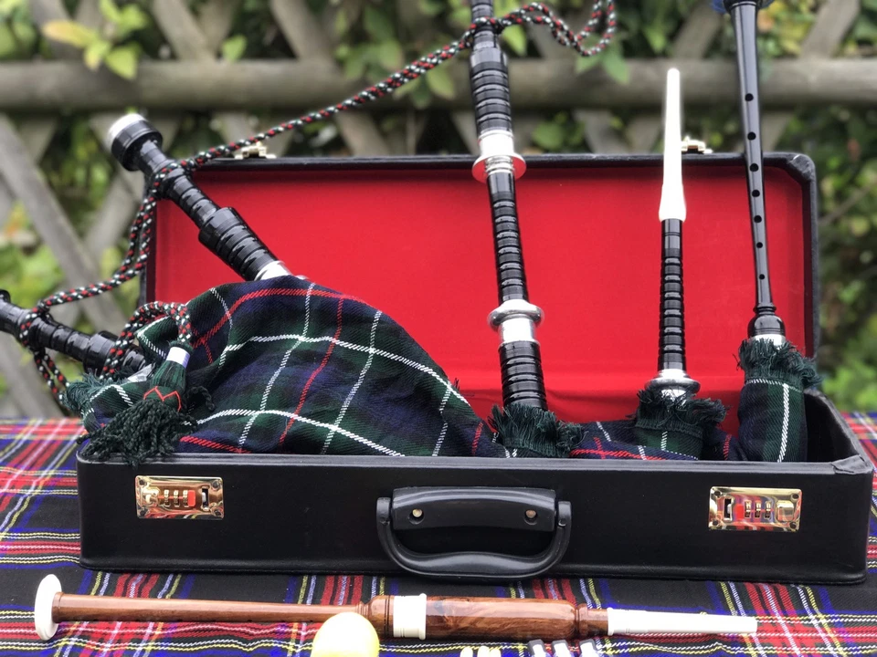 Schottische Hochland volle Größe Dudelsack schwarz silber mit Lehrmeister Buch / - Bild 4 von 4