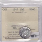 1947 Canada Ten Cent - ICCS MS-63 - XDL 471    C1