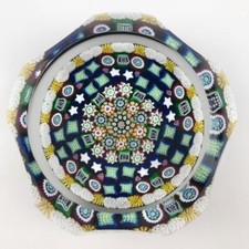 Perthshire 1992A Patterned Millefiori Faceted Garland Square Cane Paperweight
