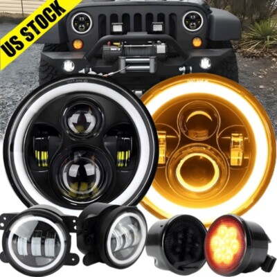 For Jeep Wrangler JK 2007-2018 Combo DOT 7'' LED Headlights Turn Fog Lights Kits