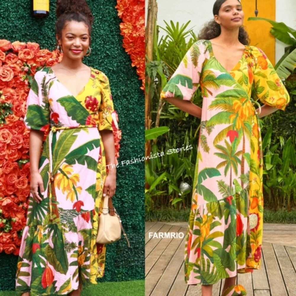 FARM RIO TROPICAL BIRD PARROT PALM LEAF BRAZILAIN FRUIT LONG WRAP