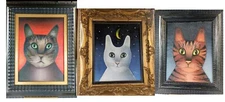 Three oil paintings naive CATS cm 42x 46