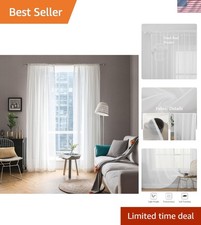 Lightweight Solid White Sheer Voile Panels - Set of 2 for Living Room  Bedroom