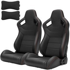 2 Pcs Universal Racing Seats Pvc Leather Racing Bucket Seats W Sliders Pillows