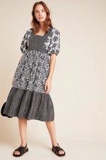 ANTHROPOLOGIE Bloomingprint Dress Size 8 Adrienne Flounced Midi Floral Pockets