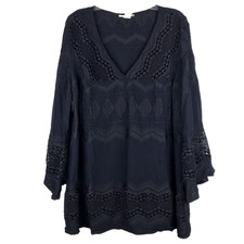 La Blanca Black Tunic Mini Dress Swim Cover Up Lace Embroidery US 10 UK 14 EU 42