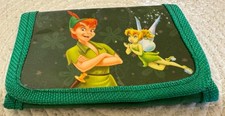 Disney Peter Pan Tinker Bell Kids Wallet Green Tri-Fold Nylon Vintage